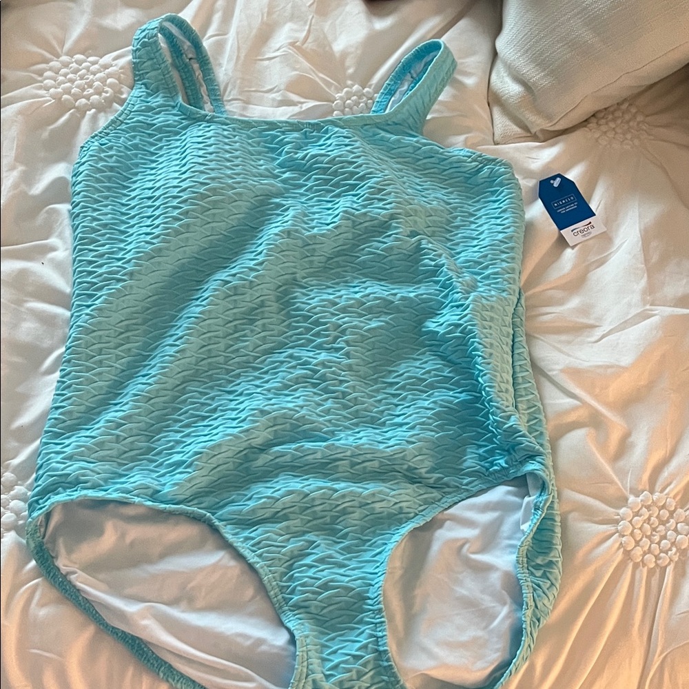 Lands' End Aqua Textured One Piece Swimsuit